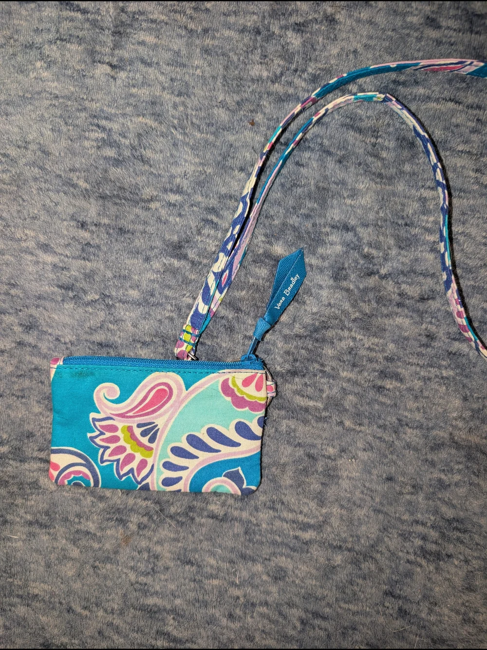 Vera Bradley Waikiki Paisley Teal & Turquoise Floral Lanyard ID Wallet